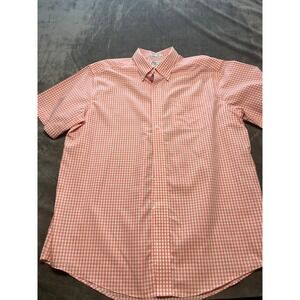 L.L.Bean Men's Orange Gingham Short Sleeve Button Down Casual‎ Shirt